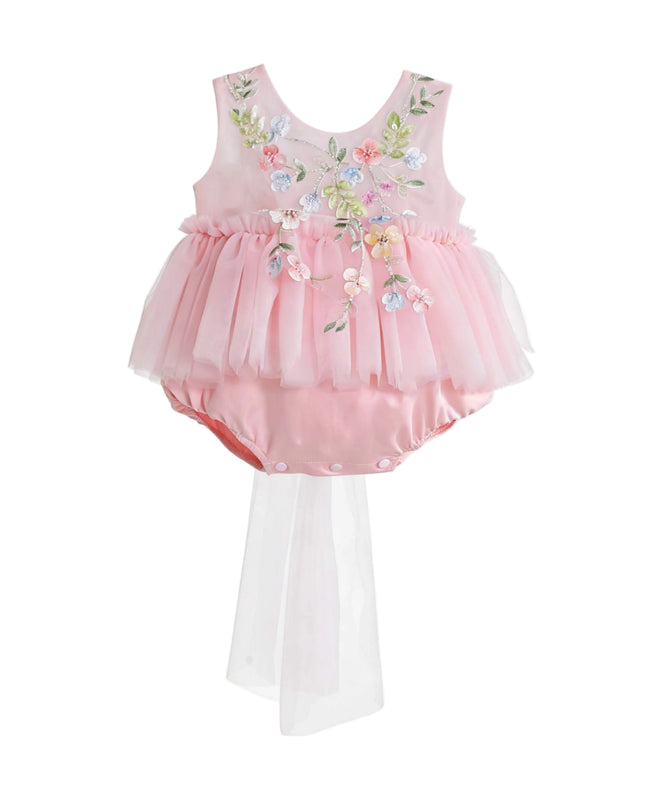 kids atelier tulleen Pink Rosella Floral Tulle Romper