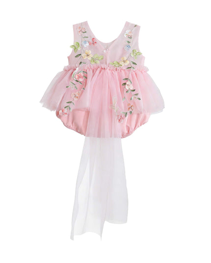 kids atelier tulleen Pink Rosella Floral Tulle Romper