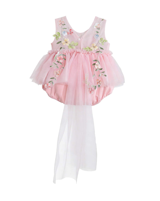 kids atelier tulleen Pink Rosella Floral Tulle Romper