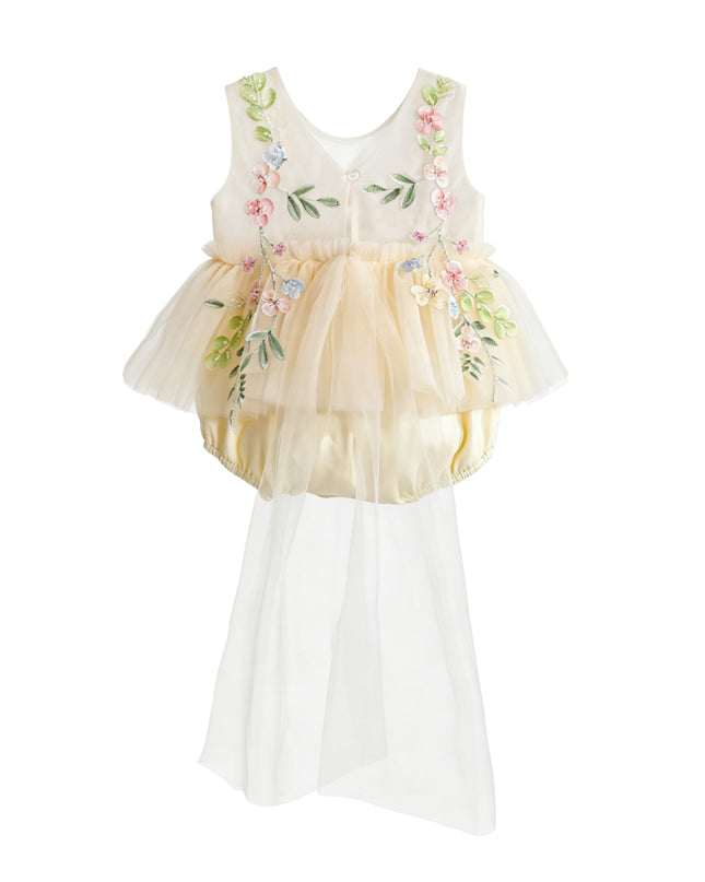 kids atelier tulleen Beige Rosella Floral Tulle Romper