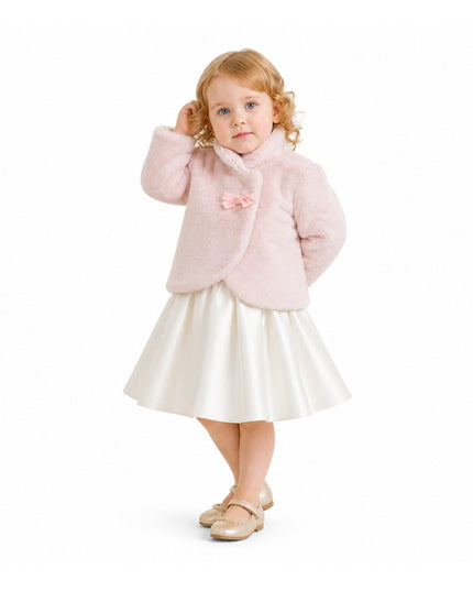 kids atelier tulleen Pink Plush Asymmetrical Coat for cold‑weather
