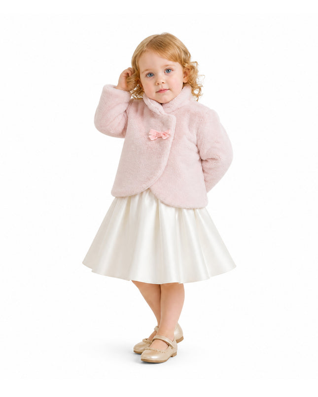 kids atelier tulleen Pink Plush Asymmetrical Coat for cold‑weather