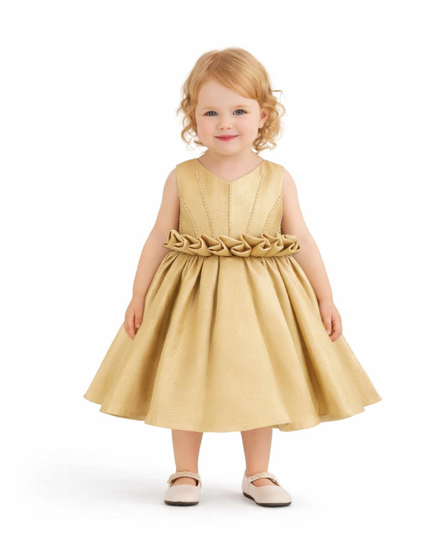 kids atelier tulleen Gold Ruffle Waist Formal Dress