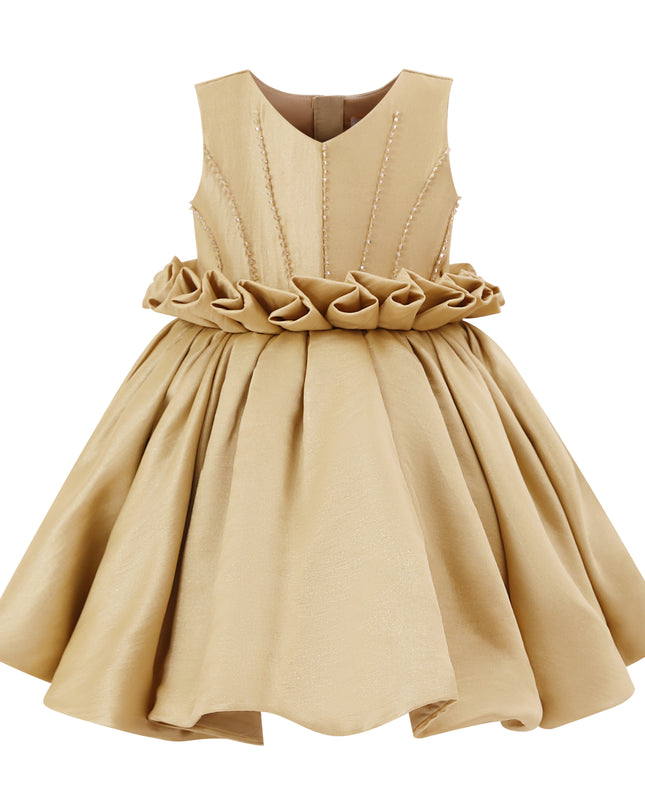 kids atelier tulleen Gold Ruffle Waist Formal Dress