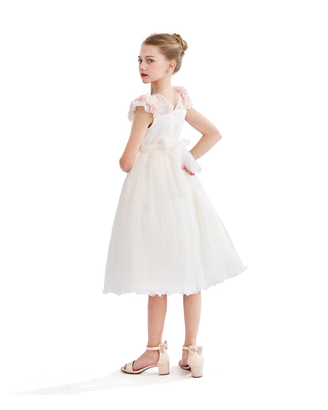 kids atelier tulleen White Silvera Dress with Pink Petal Trim