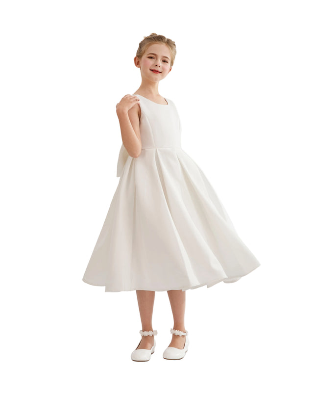 kids atelier tulleen White Satin Bow-Back Dress