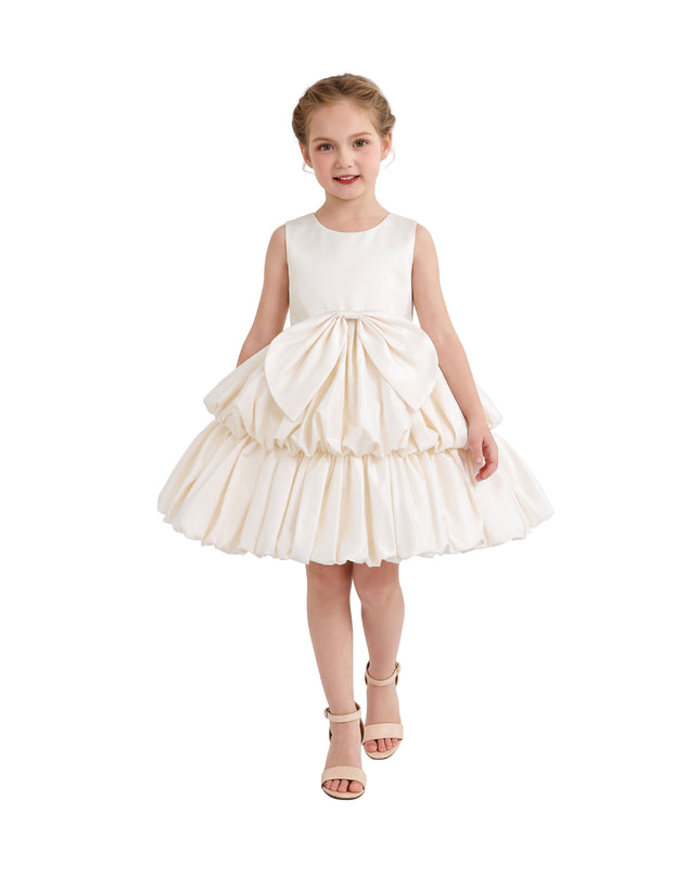 kids atelier tulleen Champagne Marina Satin Tiered Dress