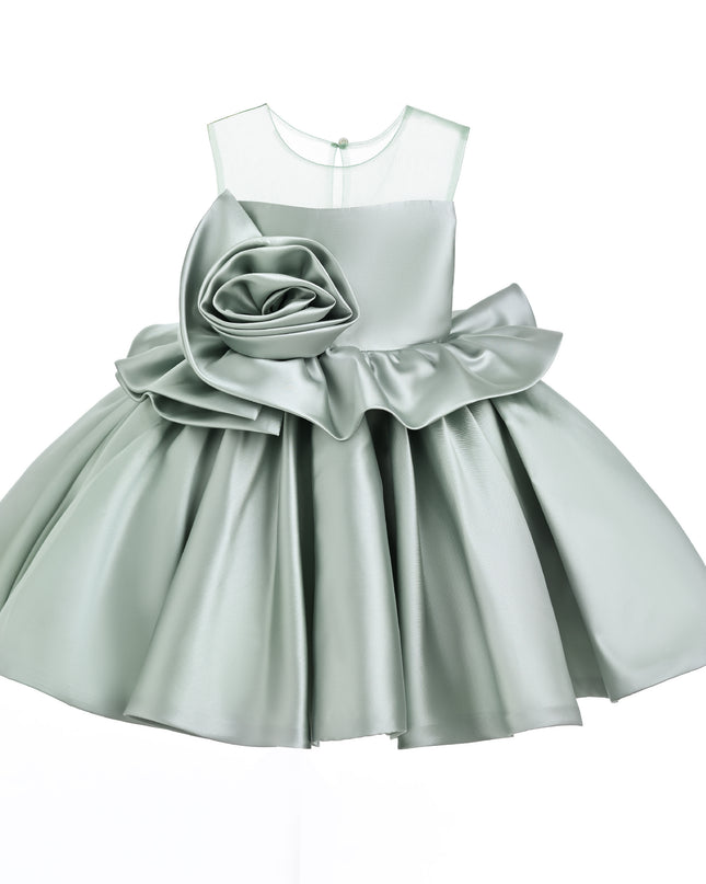 kids atelier tulleen Green Peplum Sculpted Rose Dress