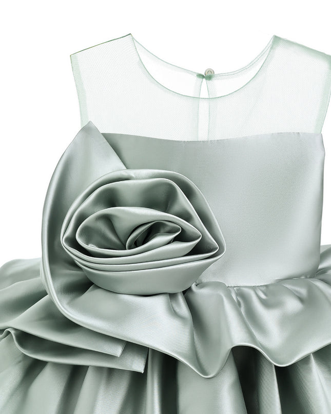 kids atelier tulleen Green Peplum Sculpted Rose Dress