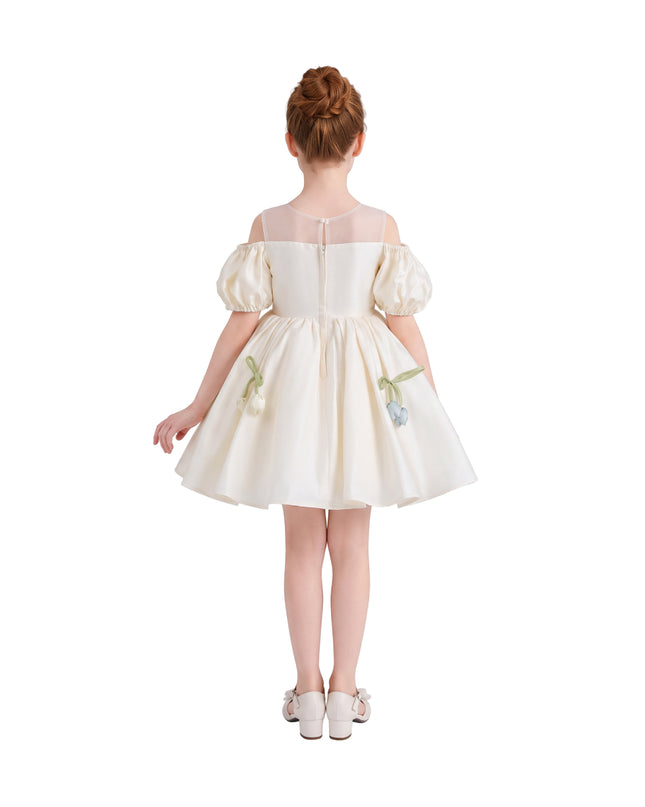 Ivory Zafira Puff-Sleeve Occasion Dress