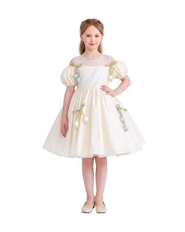 Ivory Zafira Puff-Sleeve Occasion Dress