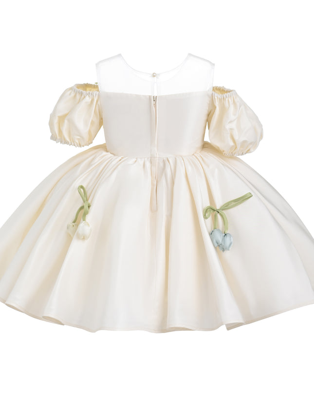 Ivory Zafira Puff-Sleeve Occasion Dress