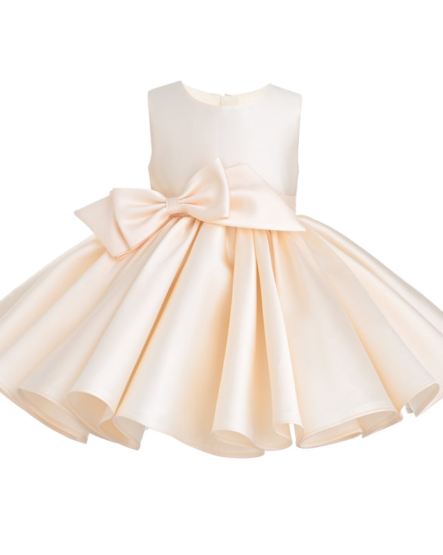 kids atelier tulleen Champagne Sabina Satin Flared Dress with Side Bow