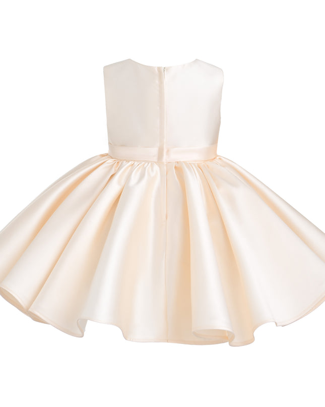 kids atelier tulleen Champagne Sabina Satin Flared Dress with Side Bow