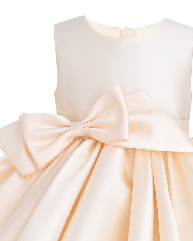 kids atelier tulleen Champagne Sabina Satin Flared Dress with Side Bow