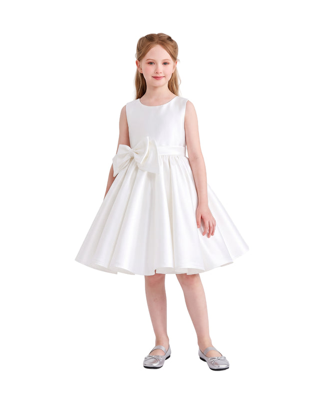 kids atelier tulleen Ivory Sabina Satin Flared Dress with Side Bow