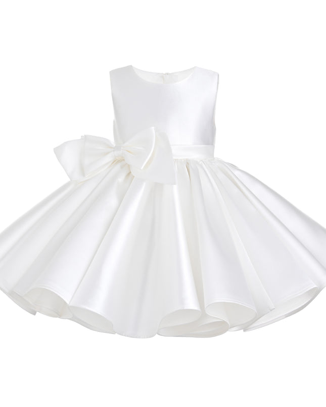 kids atelier tulleen Ivory Sabina Satin Flared Dress with Side Bow