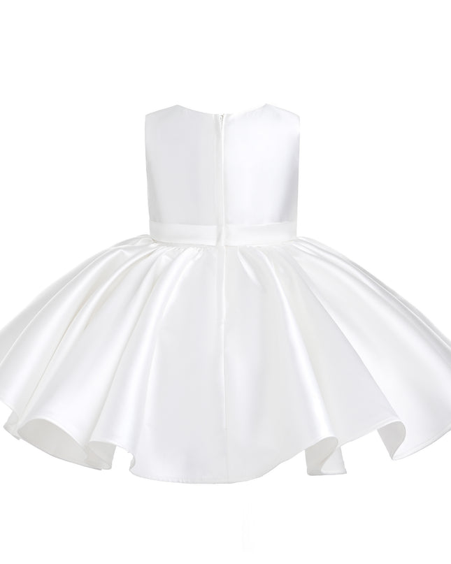 kids atelier tulleen Ivory Sabina Satin Flared Dress with Side Bow