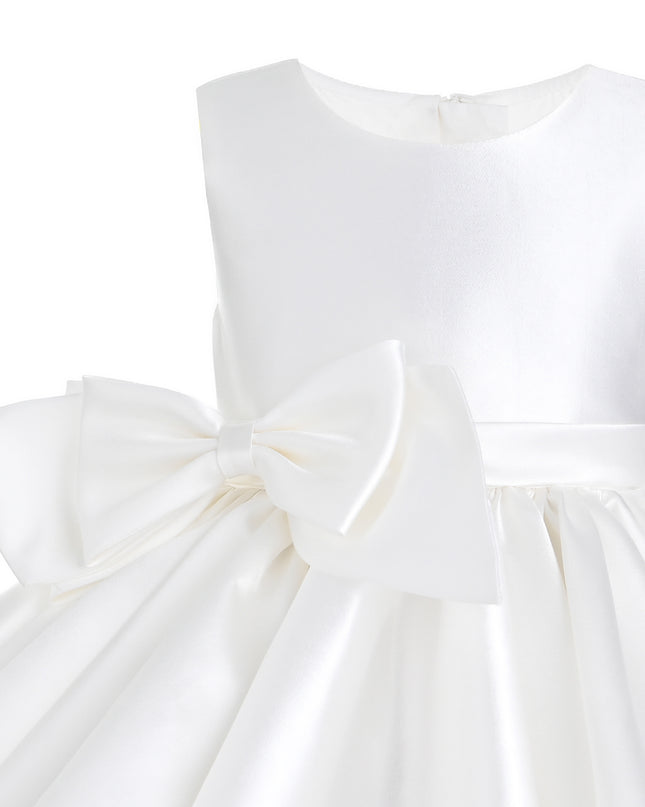 kids atelier tulleen Ivory Sabina Satin Flared Dress with Side Bow