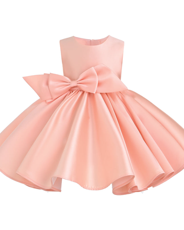 kids atelier tulleen Peach Sabina Satin Flared Dress with Side Bow