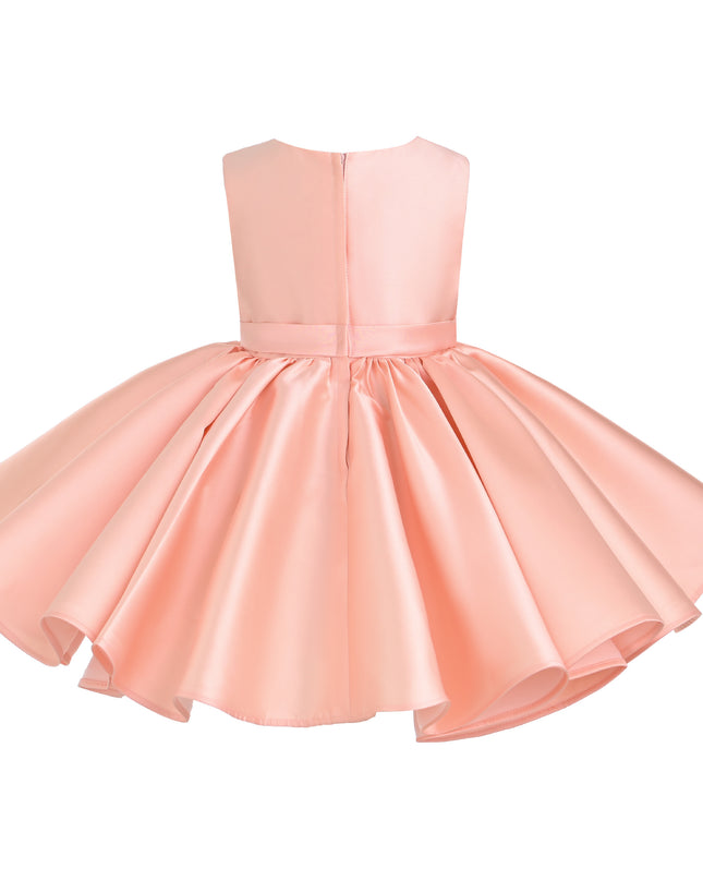 kids atelier tulleen Peach Sabina Satin Flared Dress with Side Bow