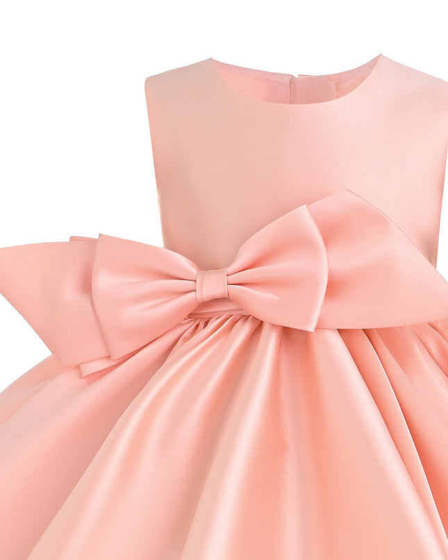 kids atelier tulleen Peach Sabina Satin Flared Dress with Side Bow