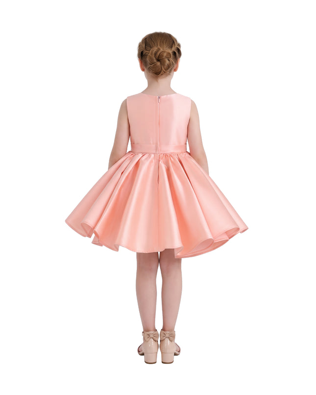 kids atelier tulleen Peach Sabina Satin Flared Dress with Side Bow