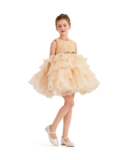 tulleen Cream Cliffara Floral Ruffle Occasion Dress
