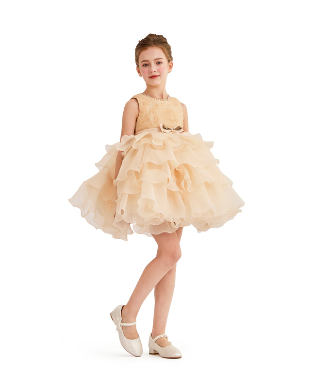 tulleen Cream Cliffara Floral Ruffle Occasion Dress
