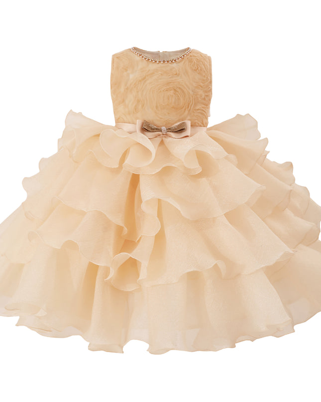 tulleen Cream Cliffara Floral Ruffle Occasion Dress
