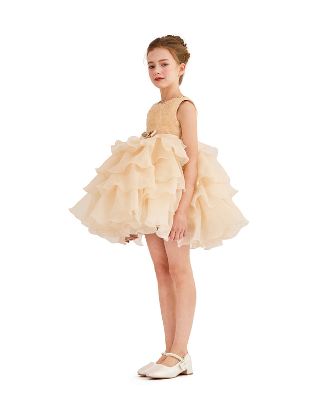 tulleen Cream Cliffara Floral Ruffle Occasion Dress
