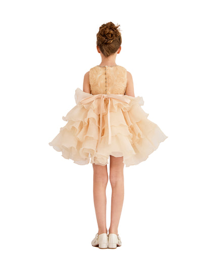 tulleen Cream Cliffara Floral Ruffle Occasion Dress
