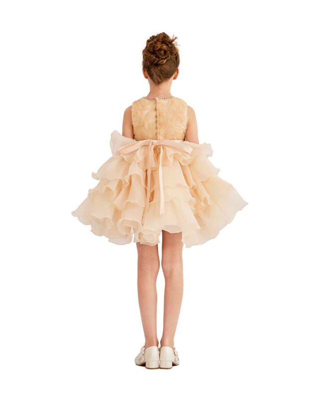 tulleen Cream Cliffara Floral Ruffle Occasion Dress
