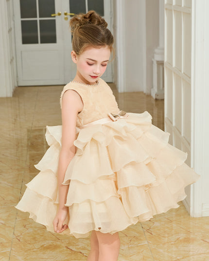 tulleen Cream Cliffara Floral Ruffle Occasion Dress
