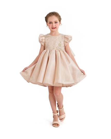 tulleen Champagne Altura Satin Bow Occasion Dress