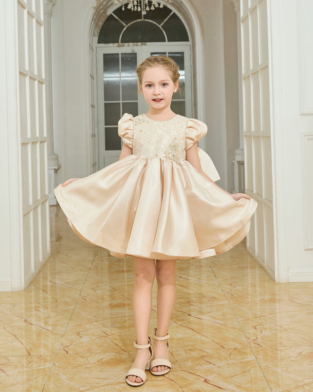 tulleen Champagne Altura Satin Bow Occasion Dress