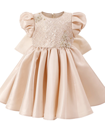 tulleen Champagne Altura Satin Bow Occasion Dress