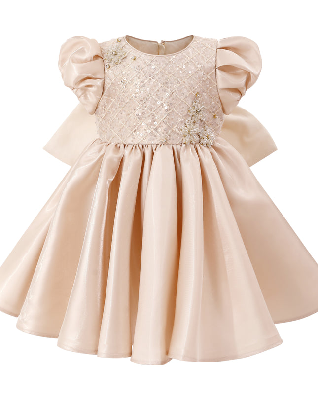 tulleen Champagne Altura Satin Bow Occasion Dress