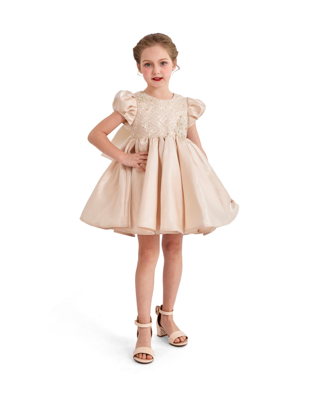 tulleen Champagne Altura Satin Bow Occasion Dress