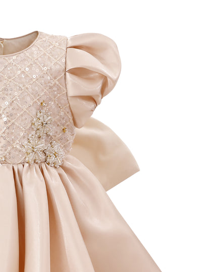 tulleen Champagne Altura Satin Bow Occasion Dress