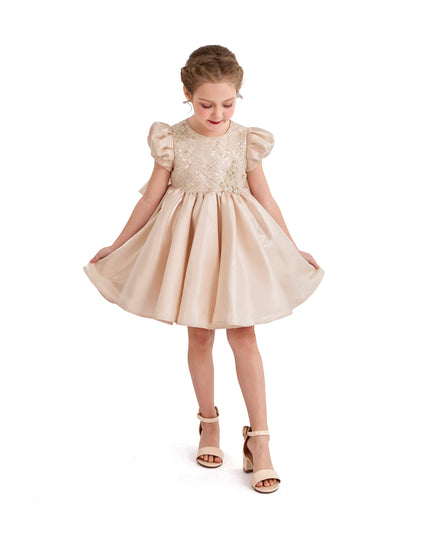tulleen Champagne Altura Satin Bow Occasion Dress