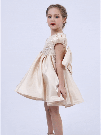 tulleen Champagne Altura Satin Bow Occasion Dress