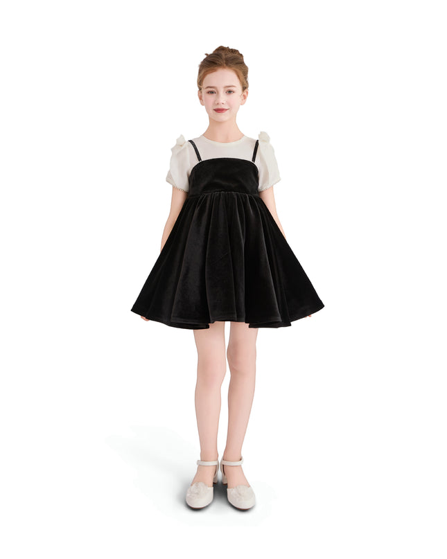 kids atelier tulleen Black & White Velvet Bow Dress