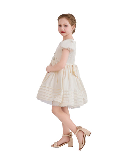 kids atelier tulleen Ivory Vistaine Floral-Embroidered Pleated Dress