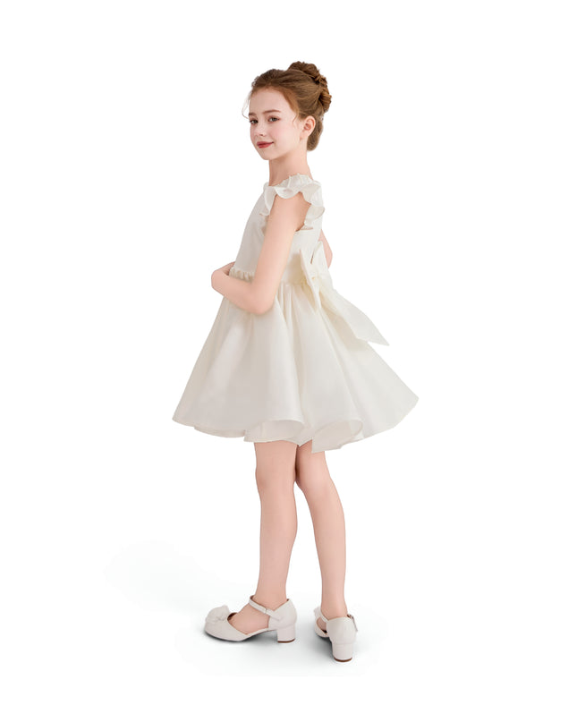 tulleen White Maravelle Satin Flutter-Sleeve Dress