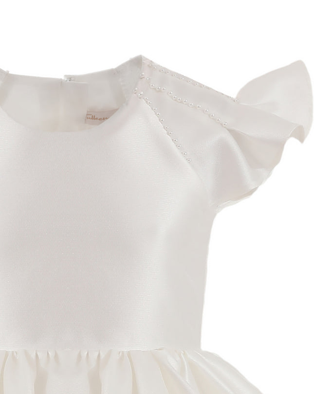 tulleen White Maravelle Satin Flutter-Sleeve Dress