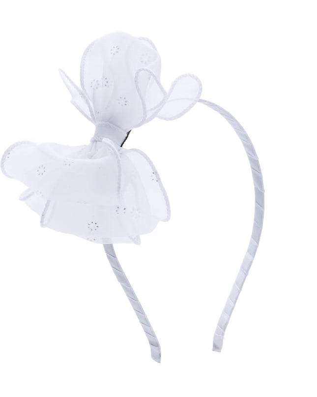 kidsatelier-Tulleen-White Embroidered Bow Headband