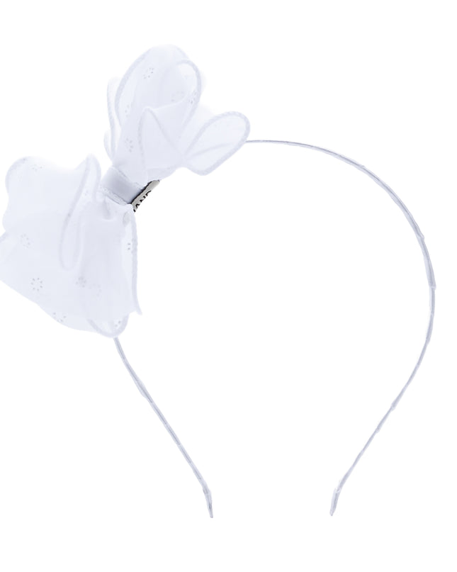 kidsatelier-Tulleen-White Embroidered Bow Headband