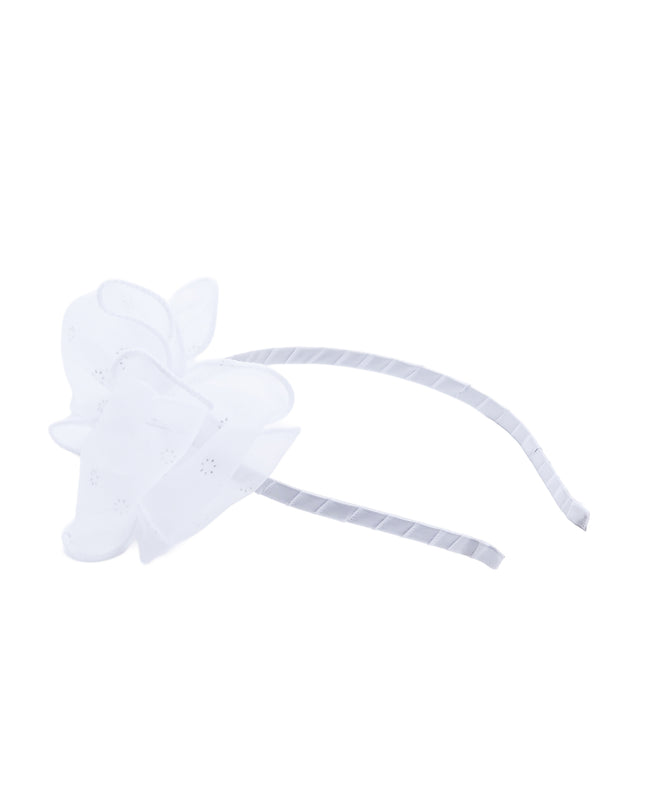 kidsatelier-Tulleen-White Embroidered Bow Headband