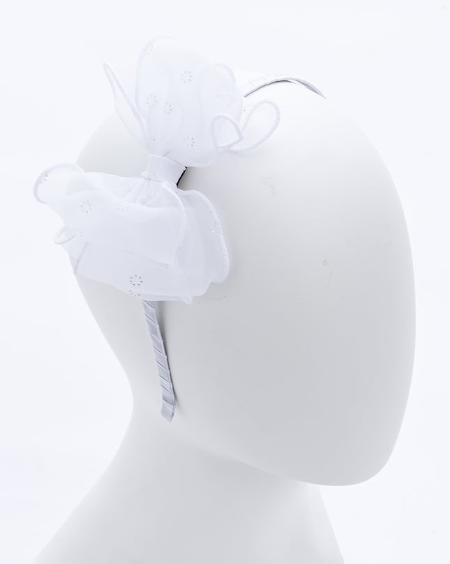 kidsatelier-Tulleen-White Embroidered Bow Headband